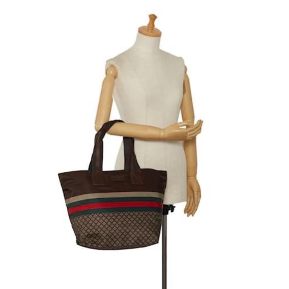 Authentic Gucci Diamante Canvas Web Shopping Tote Bag Brown/Beige - Picture 3 of 15